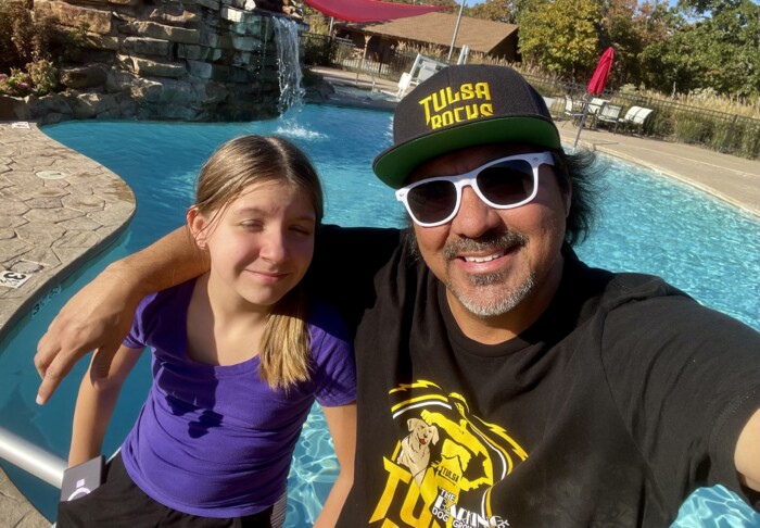 angel and lynn at post oak lodge's pool